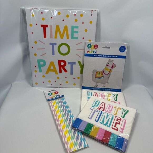 D20 Party Decorations- 5 piece Party Time decorations with walking Llama mylar b - Picture 1 of 3